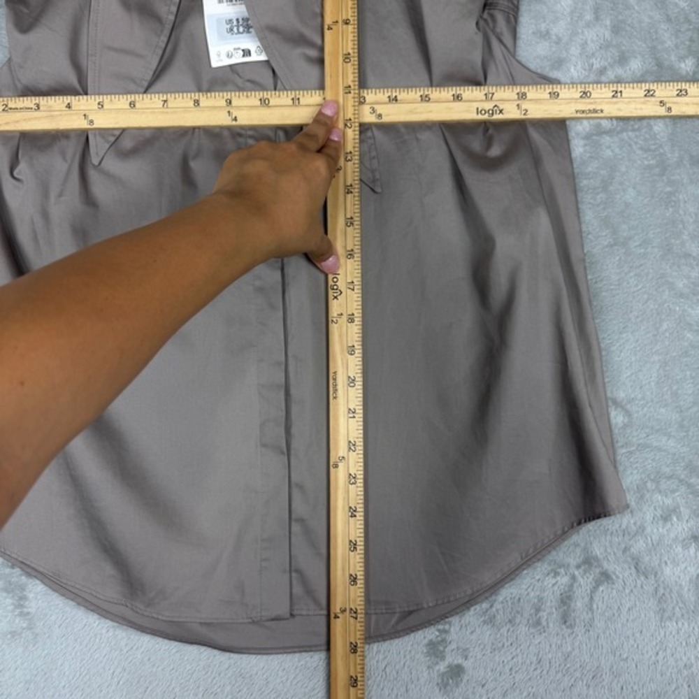 Zara Tie Neck Sleeveless Poplin Blouse Women M Taupe Grey NEW - Picture 5 of 13